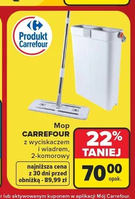 Mop Carrefour z wyciskaczem i wiadrem 2-komorowy promocja w Carrefour