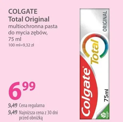Pasta do zębów multiochronna Colgate Total Original promocja w Hebe