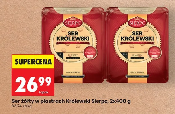 Ser żółty w plastrach Królewski Sierpc promocja w Biedronka
