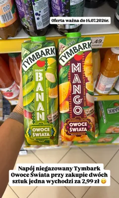 Napój niegazowany Tymbark Owoce Świata Zielony Banan promocja w Dino