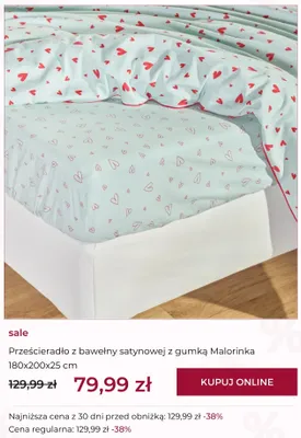Prześcieradło z bawełny satynowej z gumką Malorinka 180x200x25 cm promocja w home&you
