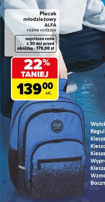 Plecak młodzieżowy CoolPack Alfa promocja w Carrefour