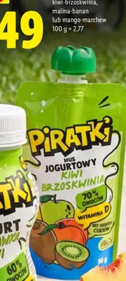 Mus jogurtowy z witaminą D Pilos Piratki kiwi-brzoskwinia promocja w Lidl
