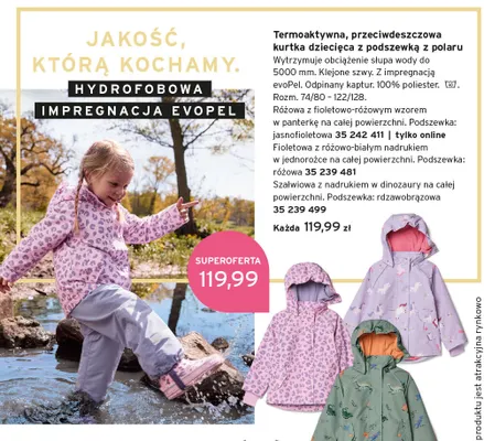 Termoaktywna przeciwdeszczowa kurtka dziecięca z podszewką z polaru promocja w Tchibo