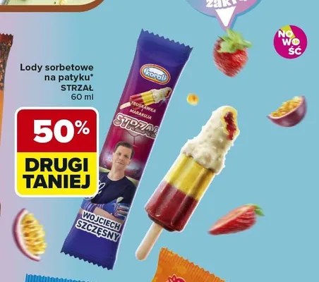 Lody sorbetowe na patyku Strzał truskawka marakuja promocja w Carrefour Market