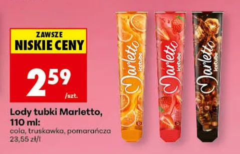 Lody tubki Marletto cola promocja w Biedronka