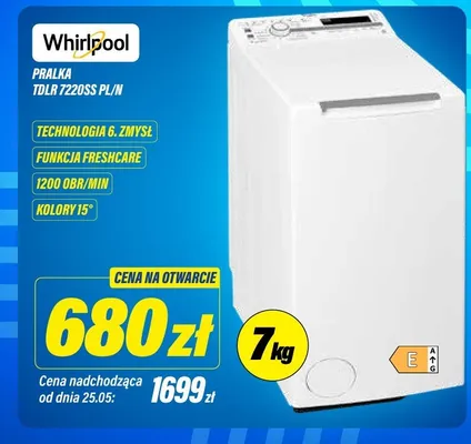 Pralka Whirlpool TDLR 7220SS PL/N technologia 6. zmysł funkcja FreshCare 1200 obr/min kolory 15° promocja w RTV EURO AGD