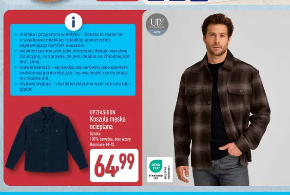 Koszula męska ocieplana UP2FASHION promocja w Aldi