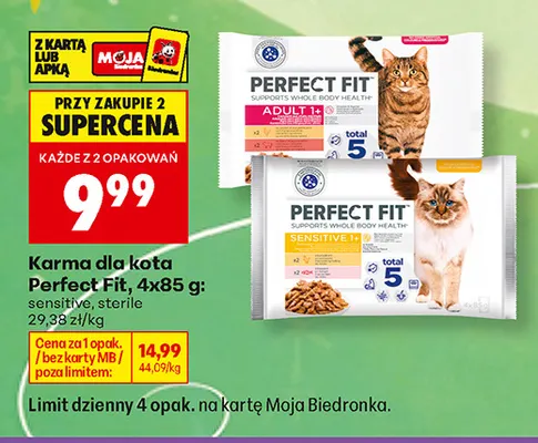 Karma dla kota Perfect Fit sensitive 4-pak promocja w Biedronka
