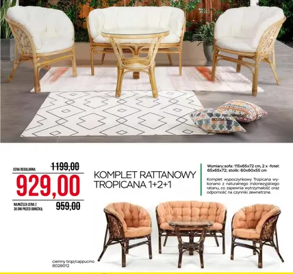 Komplet rattanowy Tropicana 1+2+1 promocja w Abra Meble