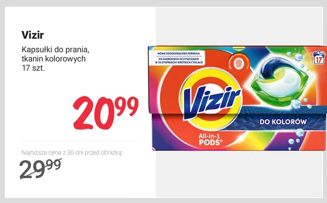 Kapsułki do prania tkanin kolorowych Vizir All-in-1 Pods promocja w Rossmann
