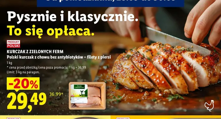 Polski kurczak z chowu bez antybiotyków - filety z piersi Kurczak z Zielonych Ferm promocja w Lidl