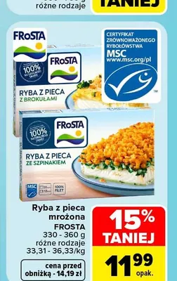 Ryba z pieca ze szpinakiem mrożona Frosta promocja w Carrefour Market