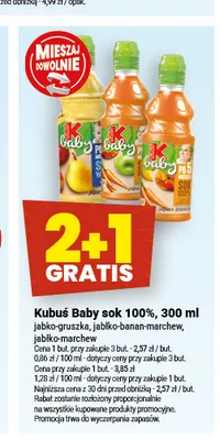 Kubuś Baby sok jabłko-banan-marchew 100% promocja w Twój Market
