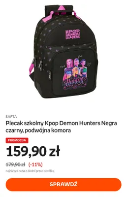 Plecak szkolny Kpop Demon Hunters Negra czarny, podwójna komora Safta promocja w Empik