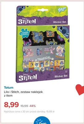 Zestaw naklejek z tłem Totum Lilo i Stitch promocja w Smyk