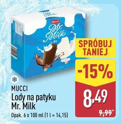 Lody Mucci na patyku Mr. Milk promocja w Aldi