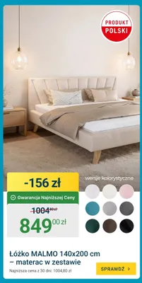 Łóżko MALMO 140x200 cm z materacem w zestawie promocja w ERLI