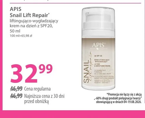 Krem na dzień Apis Snail Lift Repair SPF20 promocja w Hebe