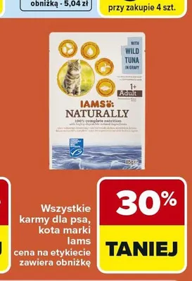 Karma dla kota Iams Naturally Wild Tuna in Gravy 85g promocja w Carrefour