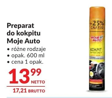 Preparat do kokpitu Moje Auto różne rodzaje promocja w Makro