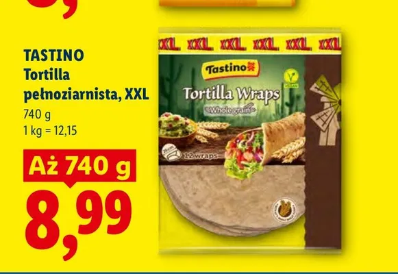 Tortilla pełnoziarnista Tastino XXL promocja w Lidl