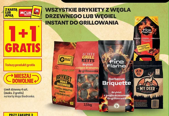 Brykiety z węgla drzewnego lub węgiel instant do grillowania promocja w Biedronka