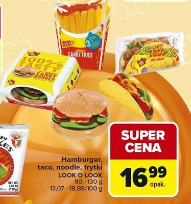Hamburger, taco, noodle, frytki LOOK O LOOK promocja w Carrefour Market