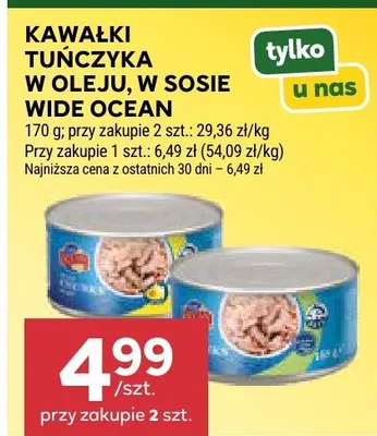 Kawałki tuńczyka w oleju w sosie Wide Ocean promocja w Stokrotka