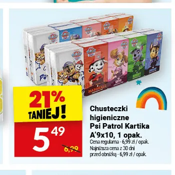 Chusteczki higieniczne Psi Patrol Kartika 9-pak promocja w Twój Market