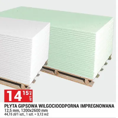 Płyta gipsowa wilgocioodporna impregnowana promocja w Merkury Market