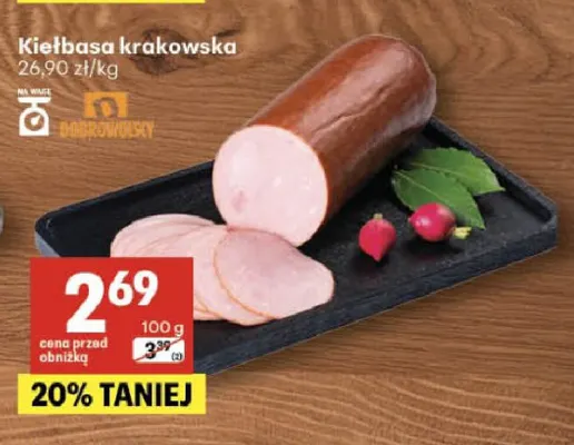 Kiełbasa krakowska Dobrowolscy promocja w Delikatesy Centrum