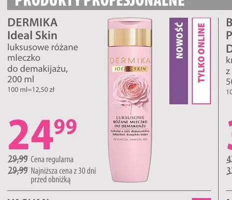 Luksusowe różane mleczko do demakijażu DERMIKA Ideal Skin promocja w Hebe