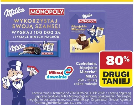 Czekolada Alpejskie Mleczko Monopoly promocja w Carrefour Market