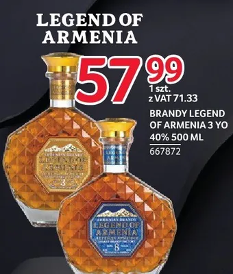 Brandy Legend of Armenia 3 YO 40% 500 ml promocja w Selgros