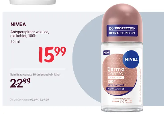 Antyperspirant w kulce damski Nivea Derma Control Clinical Ultra Comfort promocja w Rossmann