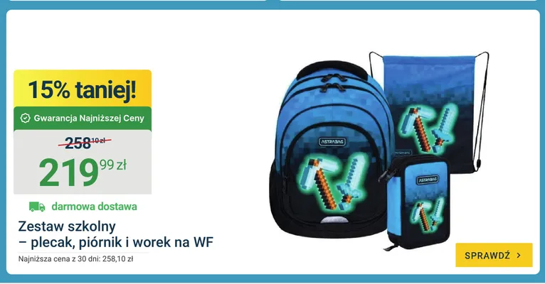 Zestaw szkolny Astrabag plecak piórnik i worek na WF promocja w ERLI
