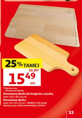 Drewniana deska do krojenia 44x32x1,5 cm promocja w Auchan