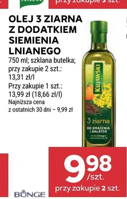 Olej lniany 3 ziarna z dodatkiem siemienia lnianego Kujawski promocja w Stokrotka