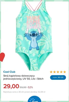 Strój kąpielowy dziewczęcy jednoczęściowy Cool Club Lilo i Stitch promocja w Smyk