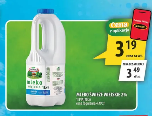Mleko świeże wiejskie 2% Piątnica promocja w Arhelan