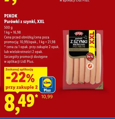 Parówki z szynki Pikok XXL promocja w Lidl