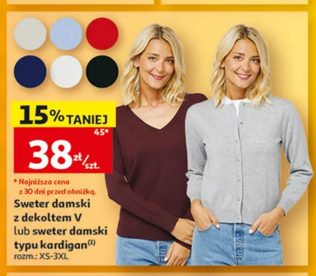 Sweter damski z dekoltem V Inextenso promocja w Auchan
