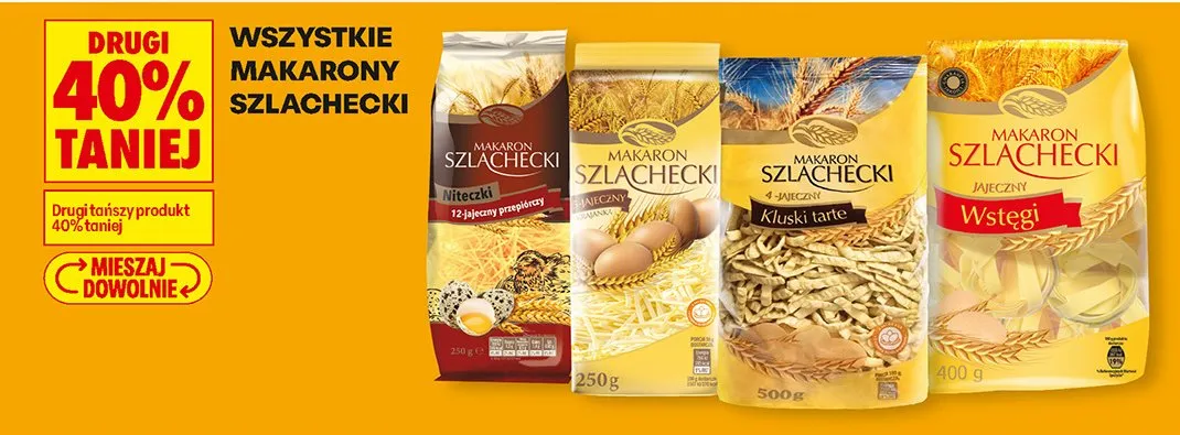 Wszystkie makarony Szlachecki DRUGI -40% promocja w Biedronka