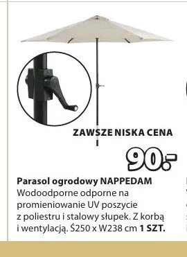 Parasol ogrodowy NAPPEDAM Ś250xW238cm promocja w Jysk