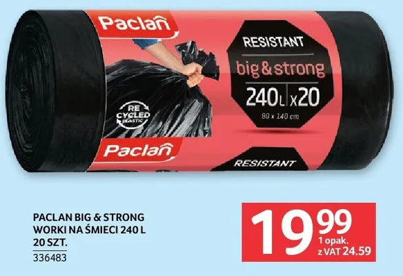Paclan Big & Strong worki na śmieci 240l 20szt. promocja w Selgros
