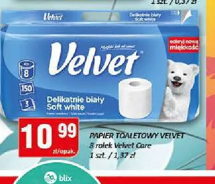 Papier toaletowy Velvet Delikatnie biały 8-pak promocja w Chorten