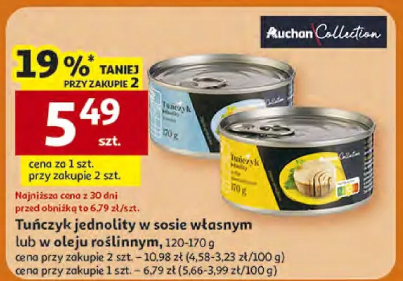 Tuńczyk jednoity w sosie własnym lub w oleju roślinnym promocja w Auchan