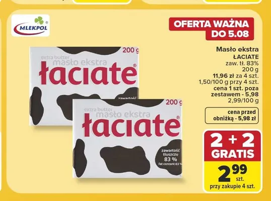 Masło ekstra Łaciate promocja w Carrefour