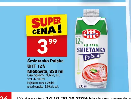 Śmietanka Polska UHT Mlekovita 12% promocja w Twój Market